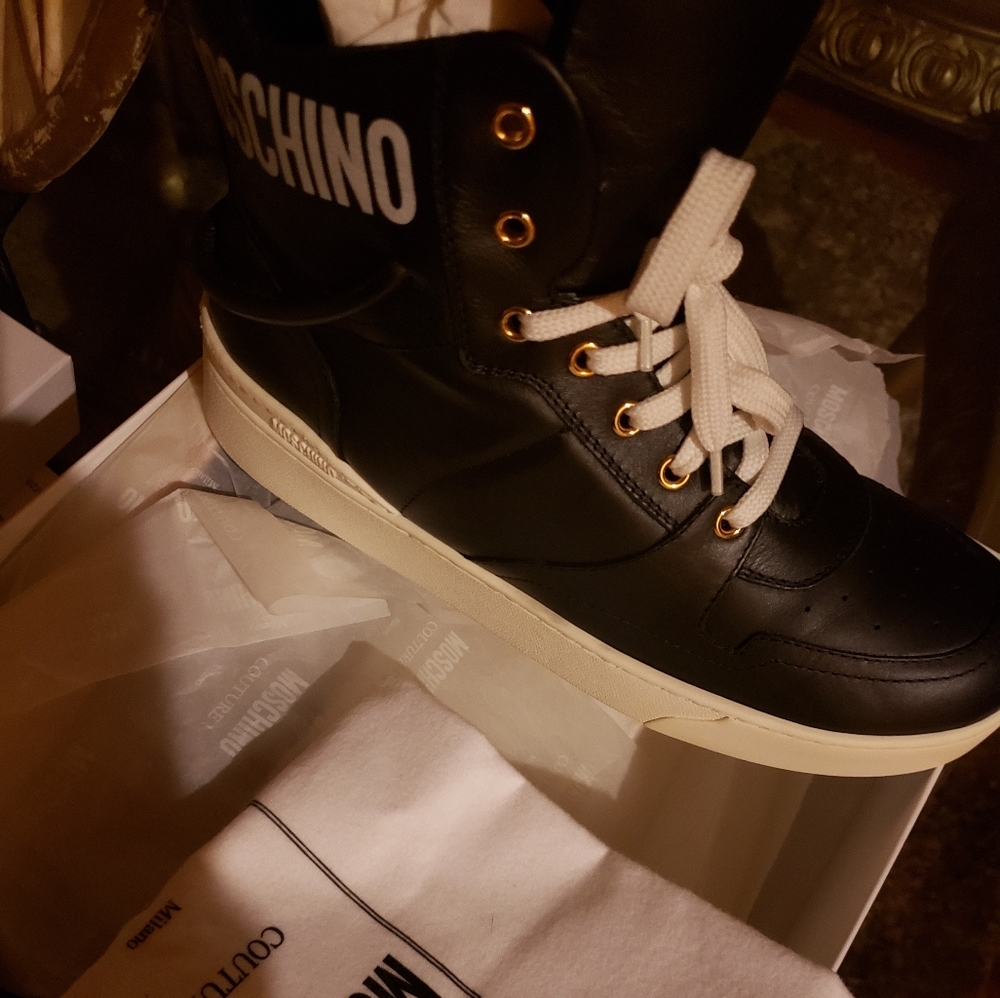 MOSCHINO high top leather sneakers